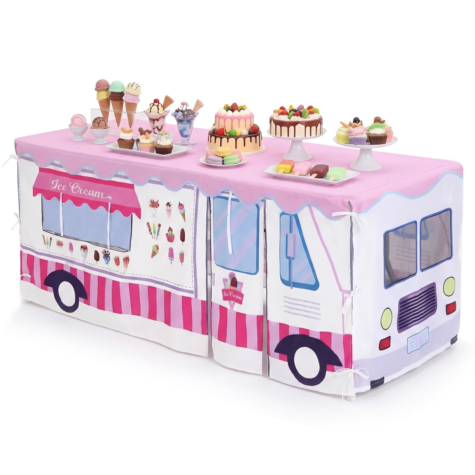 Oudain 10ft x 7.5ft Large Tablecloth Playhouse for Kid, Ice Cream Play Fort