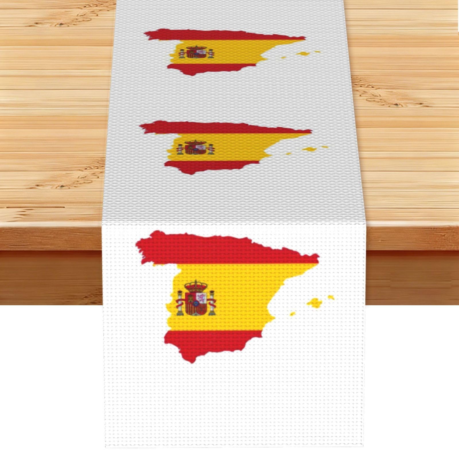 Spanish Flag Map Printed Table Runner 13 x 72, Wrinkle Resistant Decor for Dining Table Coffee Table Fireplace