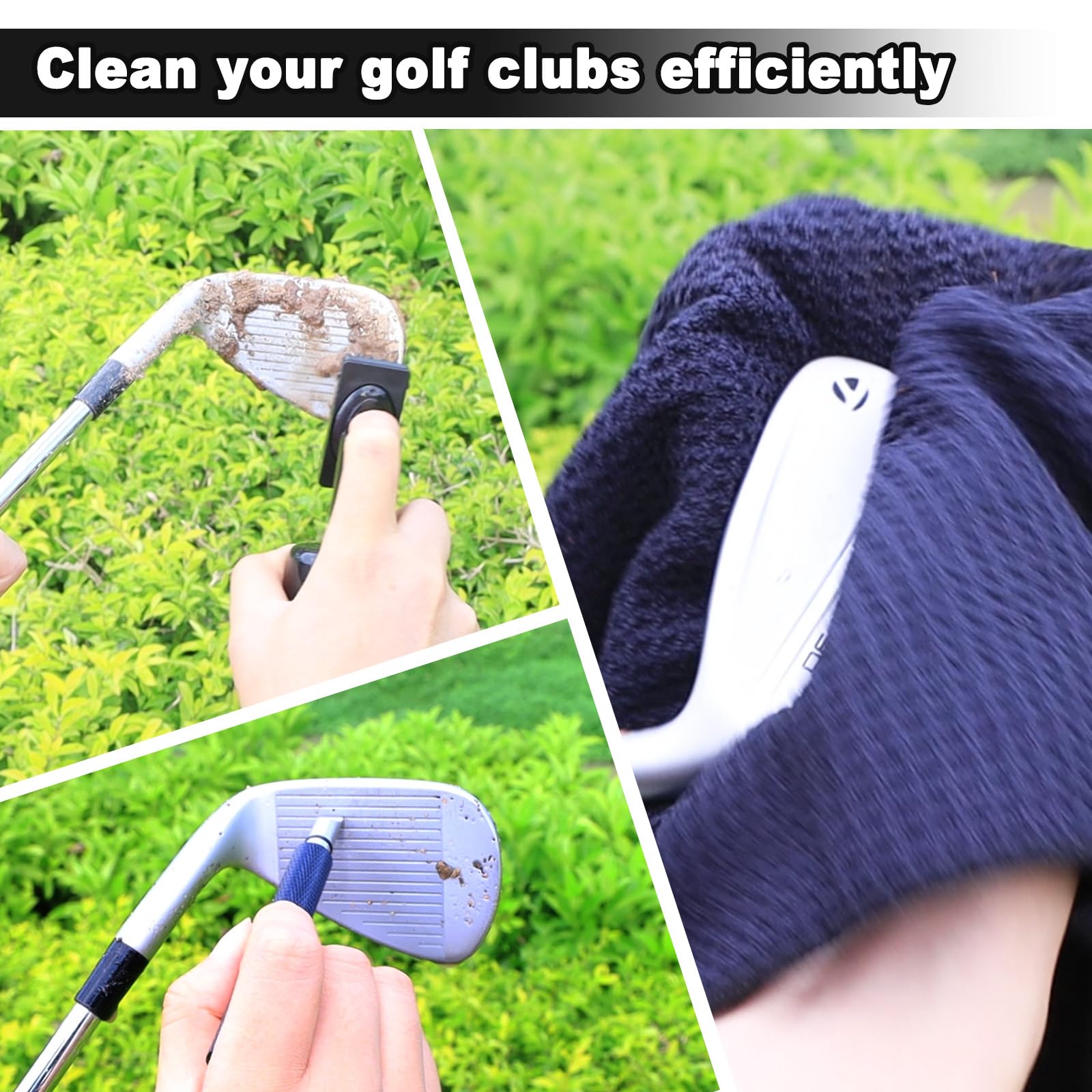 Kit de limpieza para palos de golf con afilador de ranura, toalla, cepillo de agua con botella spray y clip retráctil