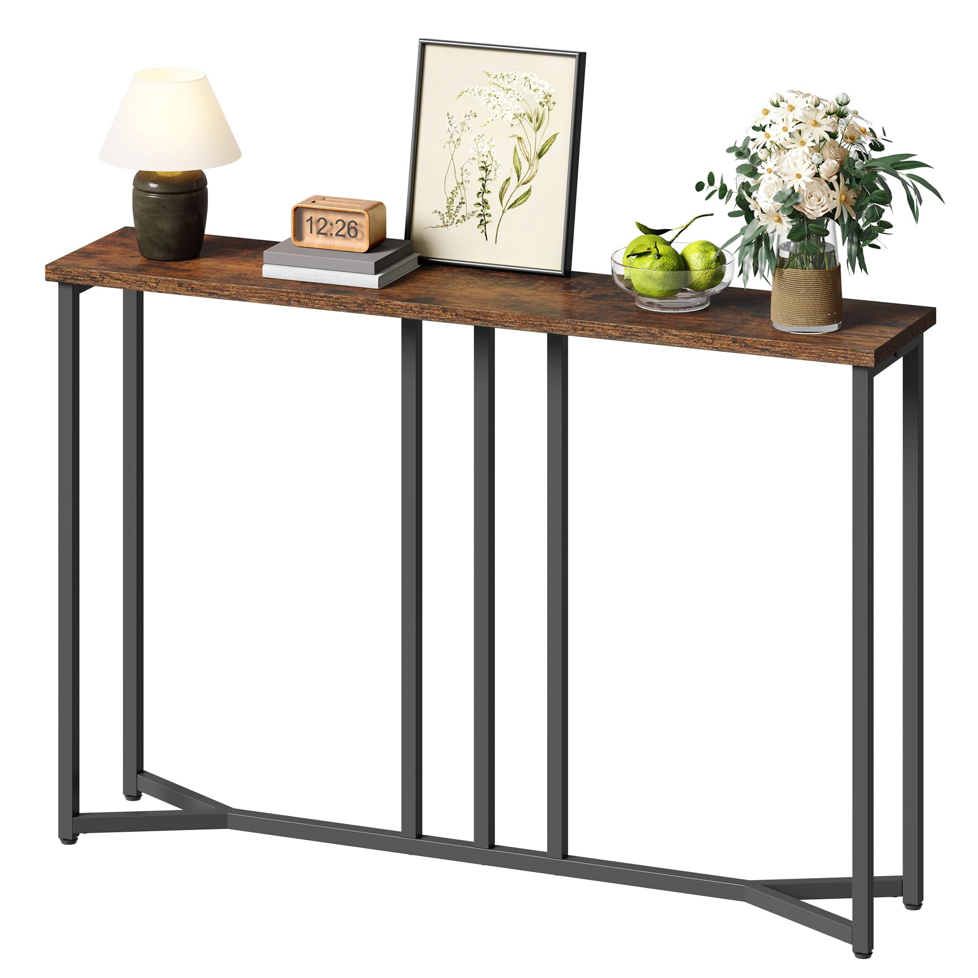YITAHOME Console Table, 100CM Slim Console Table for Hallway, Metal Frame, Compact Display Table, Sofa Table for Small Spaces, Entryway, Living Room, Sturdy, Rustic Brown and Black