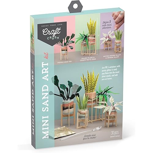 Craft Crush Mini Sand Craft Kit - Faux Plant Home Decor - Small Fake Plants Decor - DIY Craft Kit for Kids, Teens & Adults - 5 Mini Plants with Colorful Sand to Decorate Desk, Dresser & Office