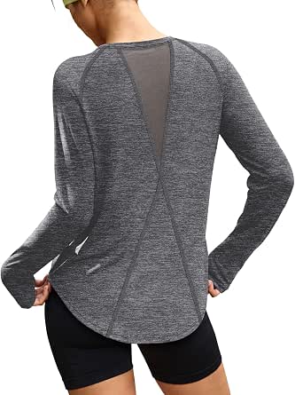 Women's Long Sleeve Workout Top with Mesh Back