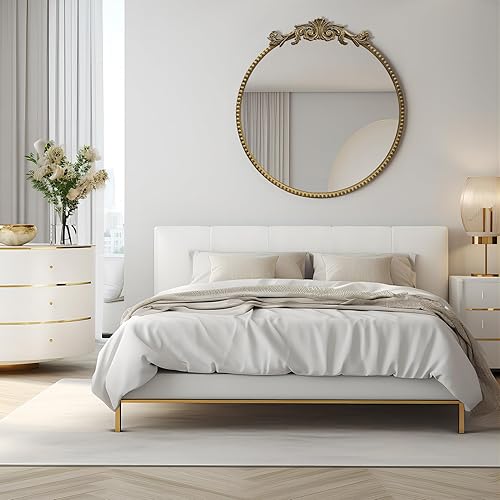 Miniatura 7 de YIDIE Espejo redondo de estilo barroco de 24 pulgadas, espejo circular vintage con marco de metal dorado, espejos de pared para tocador, baño o