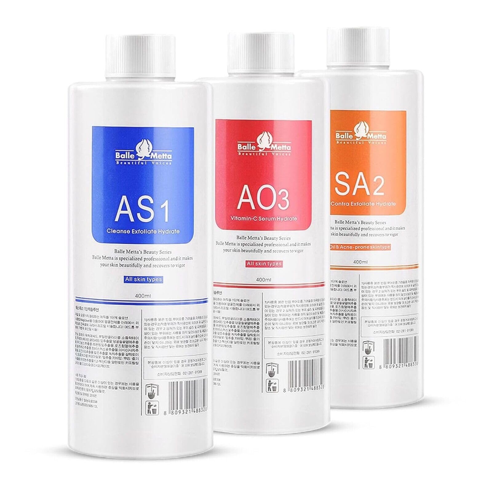 P-Beauty Aquafacial Lösungsset AS1, SA2, AO3 - Kombi Paket für Hydrodermabrasion - Peeling, Feuchtigkeit & Vitamine - Tiefenreinigung & Hautregeneration - Ideal für alle Hauttypen - Komplettset 1200ml