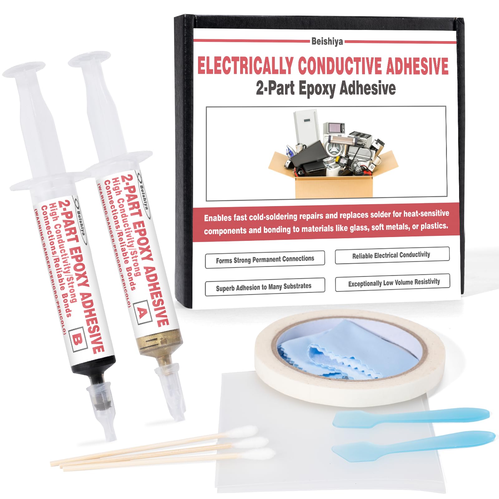 Electrically Conductive Adhesive - High Conductivity, Strong Bond | 2-Part Conductive Epoxy Adhesive | Precision Repairs, Heat-Sensitive Components & Quick Cold-Soldering Fixes | 1 Hour Work Time