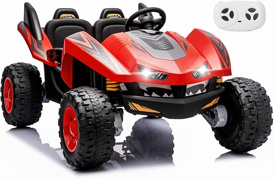 24V 2 Seater Ride on Car for Big Kids Ages 3-8 | XXL Ride on Toys with Remote Control, Max 5.1mph, 4WD/2WD Switchable, 4 Shock Absorbers, Music, Led Lights, Lockable Door Red