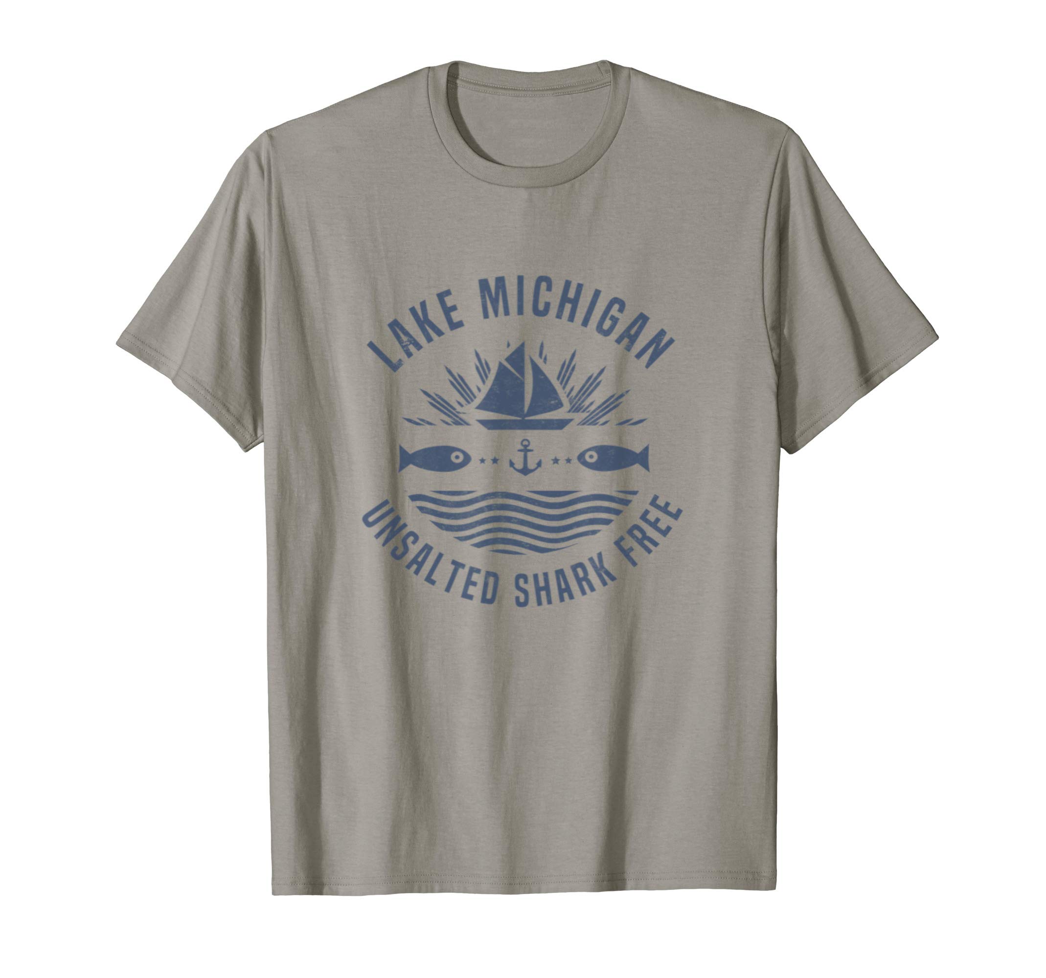 lake Michigan Tees And GiftsLake Michigan Unsalted Shark Free Great Lakes T-ShirtOEKO-TEX STANDARD 100