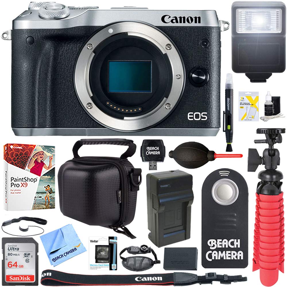 Canon EOS M6 24.2MP Mirrorless Digital Camera - Silver (Body Only) + Sandisk Ultra SDXC 64GB UHS Class 10 Memory Card