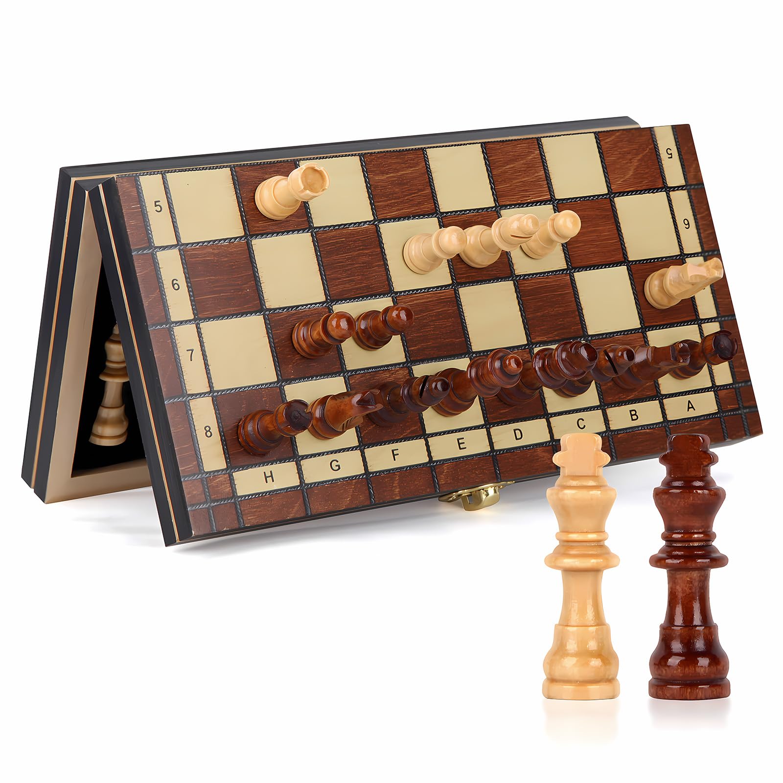 Wooden Chess Set for Adults, OOCOME Magnetic Travel Chess Board Foldable Boards Game with Portable Storage Board for Beginners, Gift for Children, Family and Friends