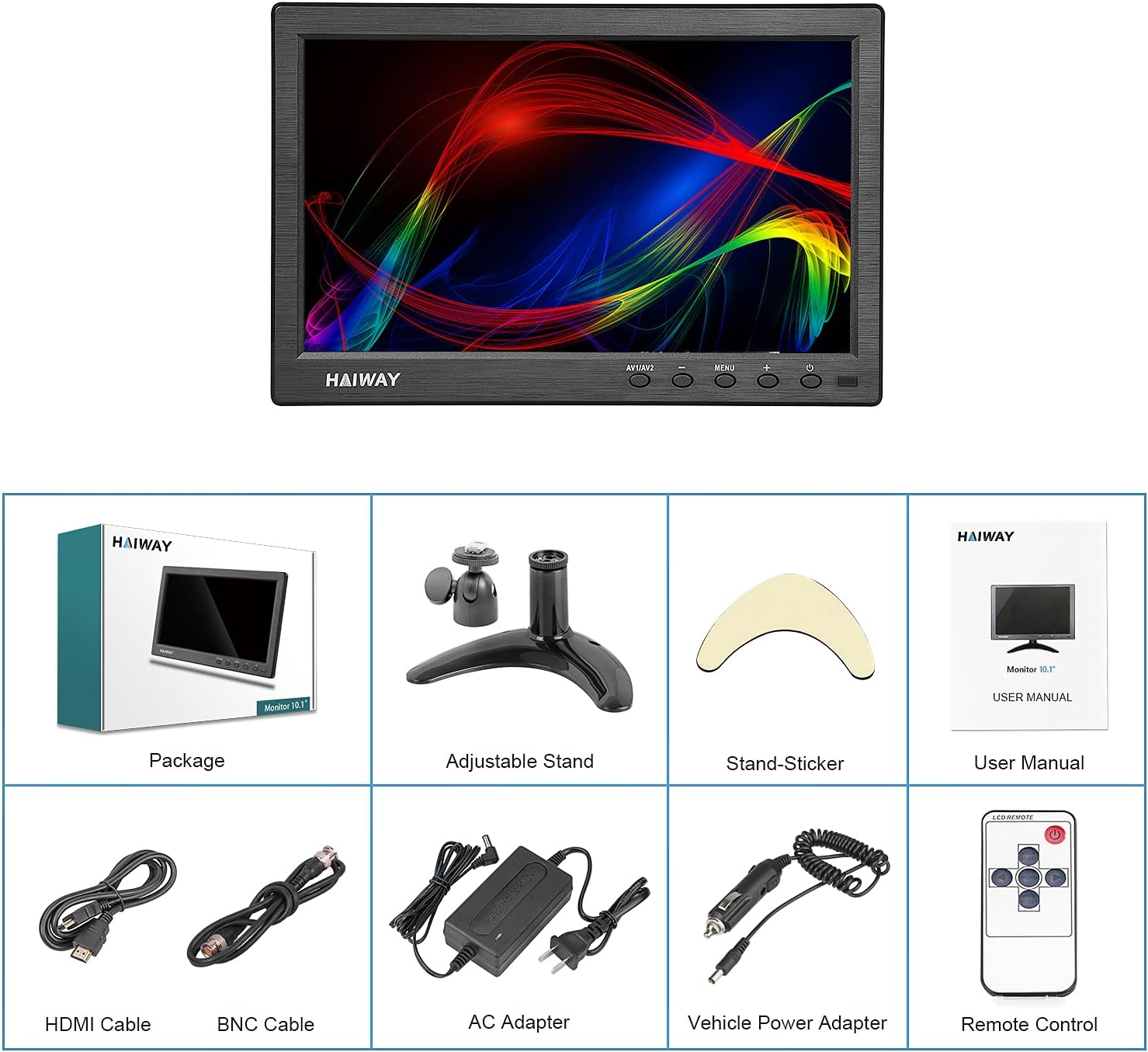 Hottest Sales Haiway 10.1 inch Security Monitor, 1366x768 Resolution Small HDMI Monitor Small Portable Monitor with Remote Control with Built-in Dual Speakers HDMI VGA BNC USB Input for Gaming CCTV Raspberry Pi PC Lowest Price Haiway 10.1 inch Security Monitor, 1366x768 Resolution Small HDMI Monitor Small Portable Monitor with Remote Control with Built-in Dual Speakers HDMI VGA BNC USB Input for Gaming CCTV Raspberry Pi PC