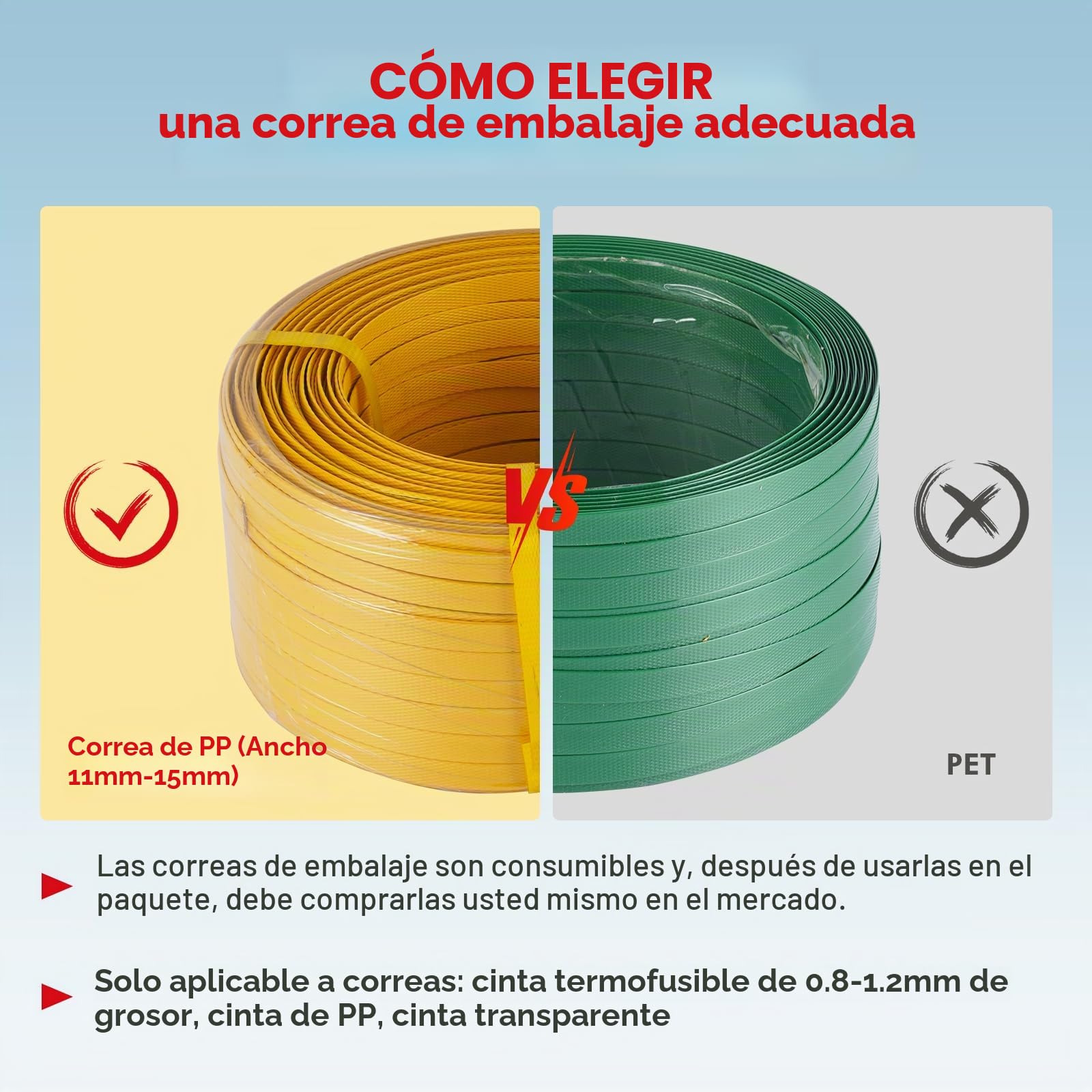 BAOSHISHAN Juego de herramientas de flejado 13-19 mm Flejadora con 350 metros de fleje de PP (tensor manual + herramienta eléctrica de fusión en caliente)