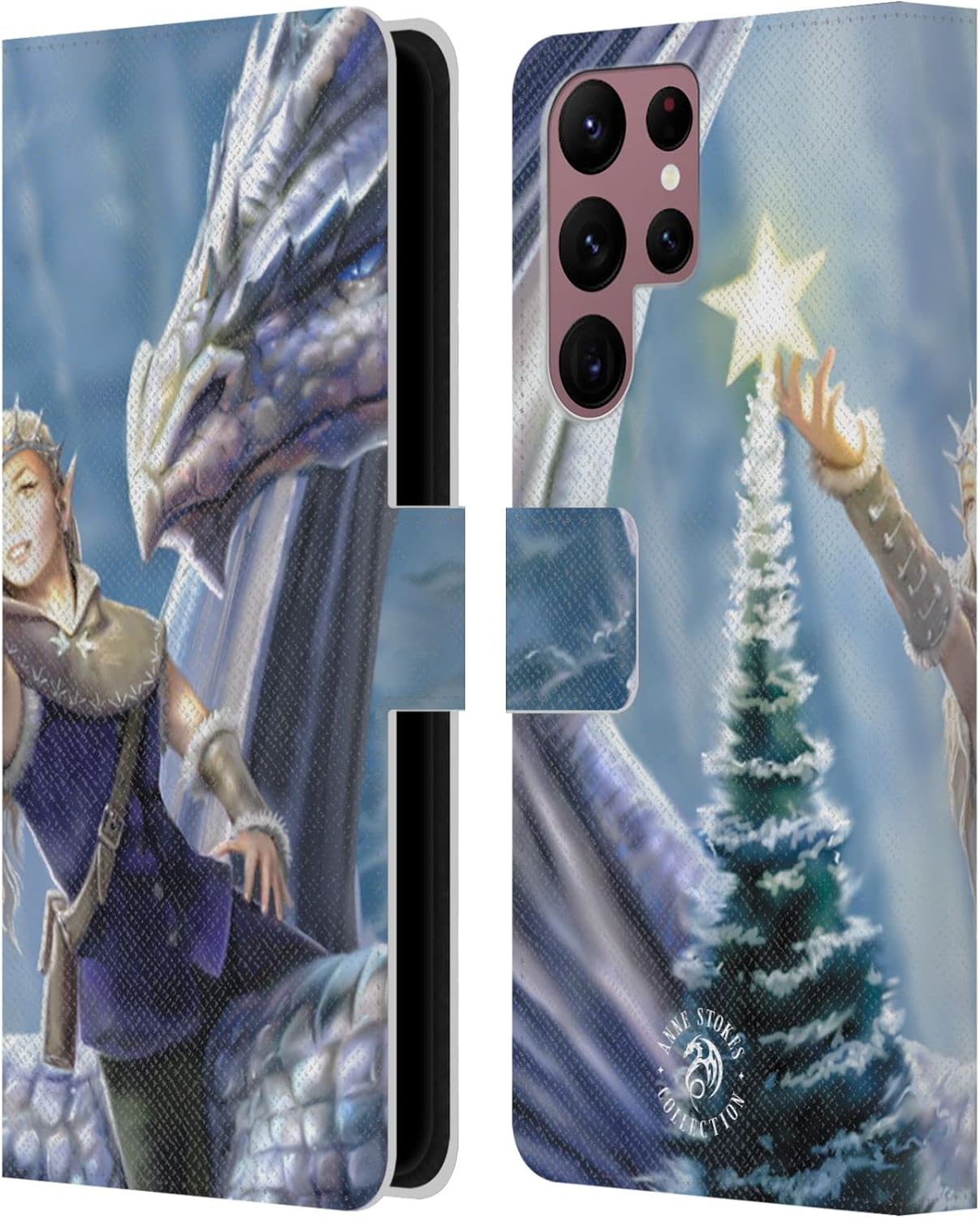 Head Case Designs Officially Licensed Anne Stokes Winter Fantasy Yule Leather Wallet Case Compatible with Samsung Galaxy S22 Ultra 5G