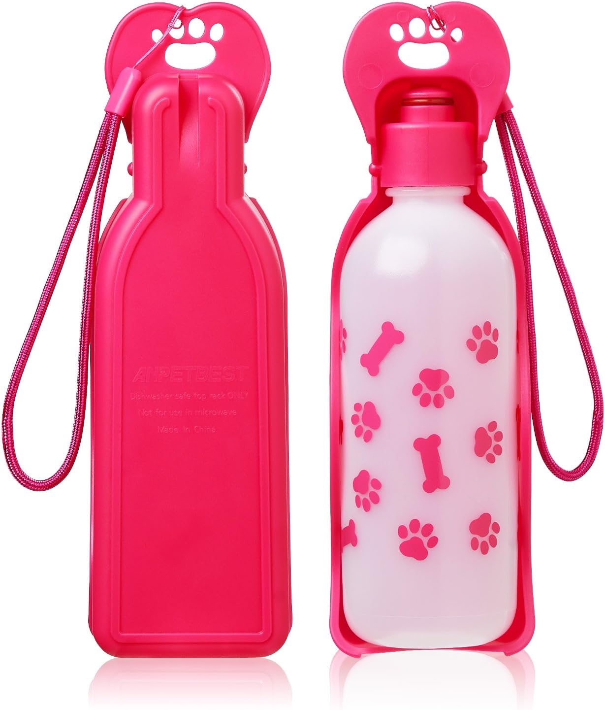Anpetbest Dog Water Bottle Pink, Pet Water Dispenser Drink Bottle for Daily Walks, Hiking, Camping, Beach and on The Go, BPA Free Plastic (11 fl oz)