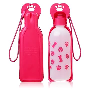 ANPETBEST Dog Water Bottle 325ML/11oz 650ML/22oz Portable Dispenser Travel Water Bottle Bowl for Dog Cat Small Animals (325ml/11oz, Pink)