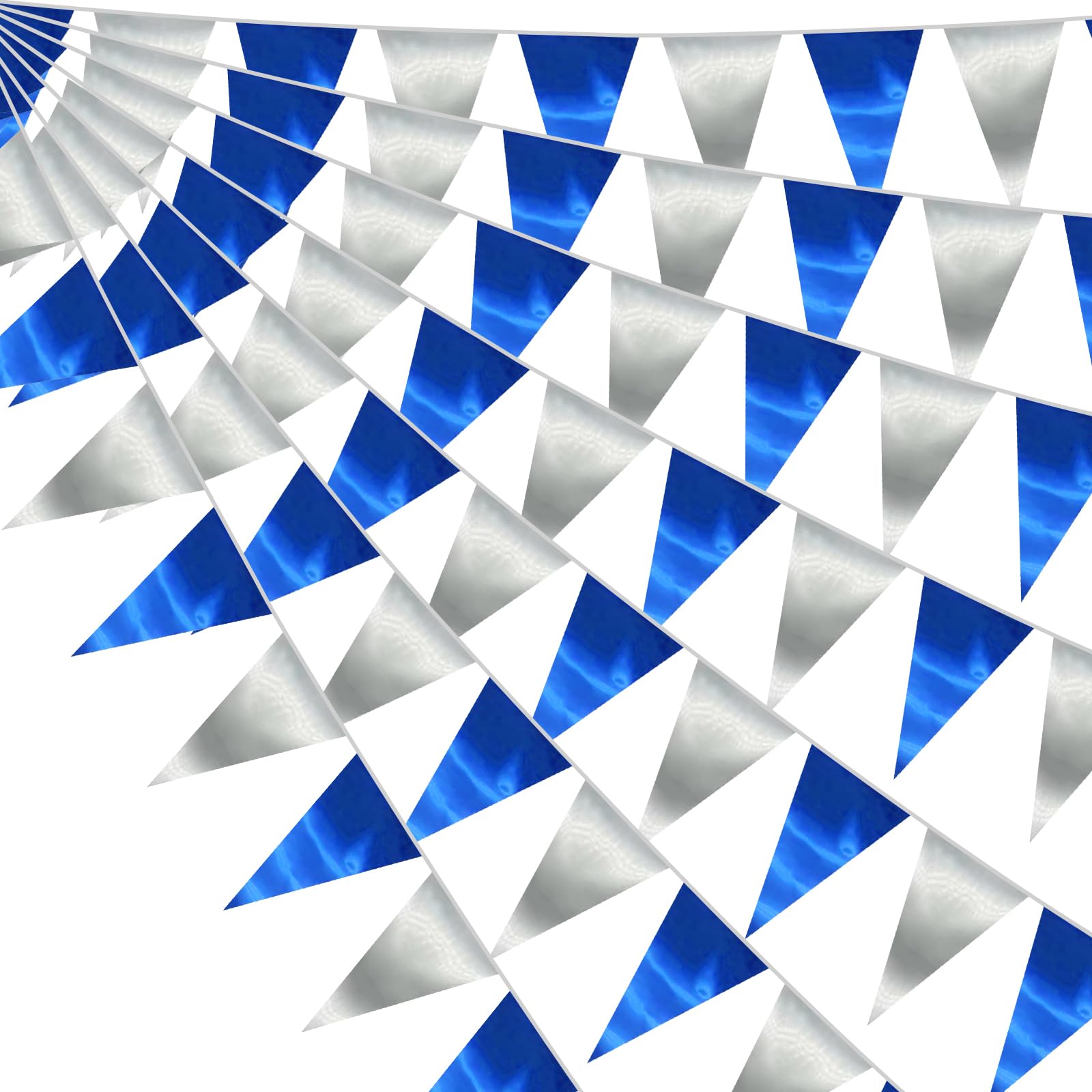 64FT Navy Blue Silver Triangle Pennant Banner Flag Metallic Fabric Bunting Garland for Christmas Graduation Birthday Wedding Bridal Shower Nautical Ahoy Achor Theme Party Decorations Supplies