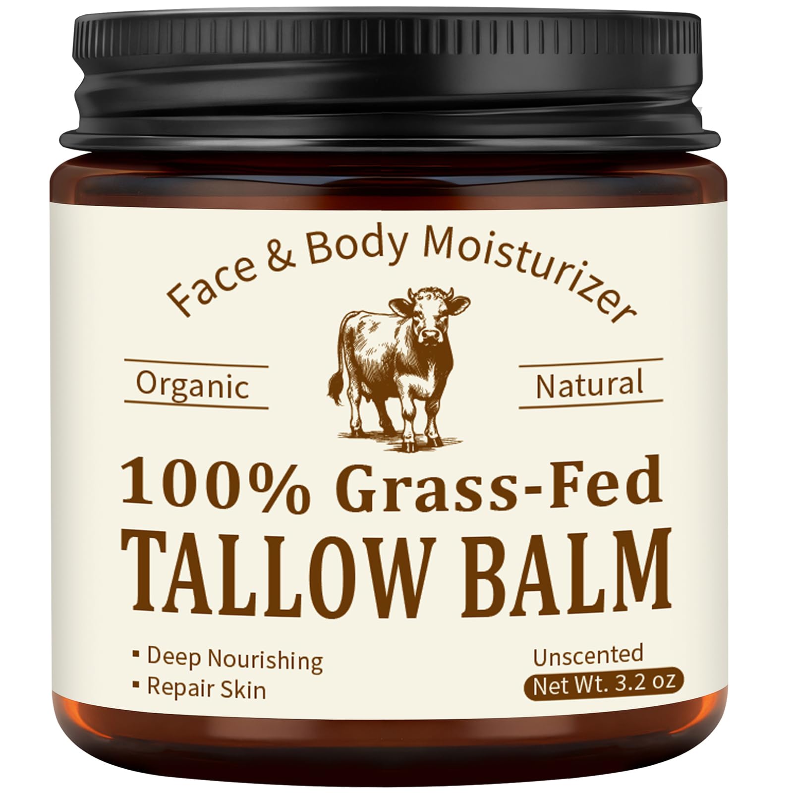 Beef Tallow Face Cream, Beef Tallow Skincare, Whipped Beef Tallow Balm, Grass Fed Beef Tallow for Skin Care, Organic Tallow Face Moisturizer, Body Butter for Women Men 3.2 Oz
