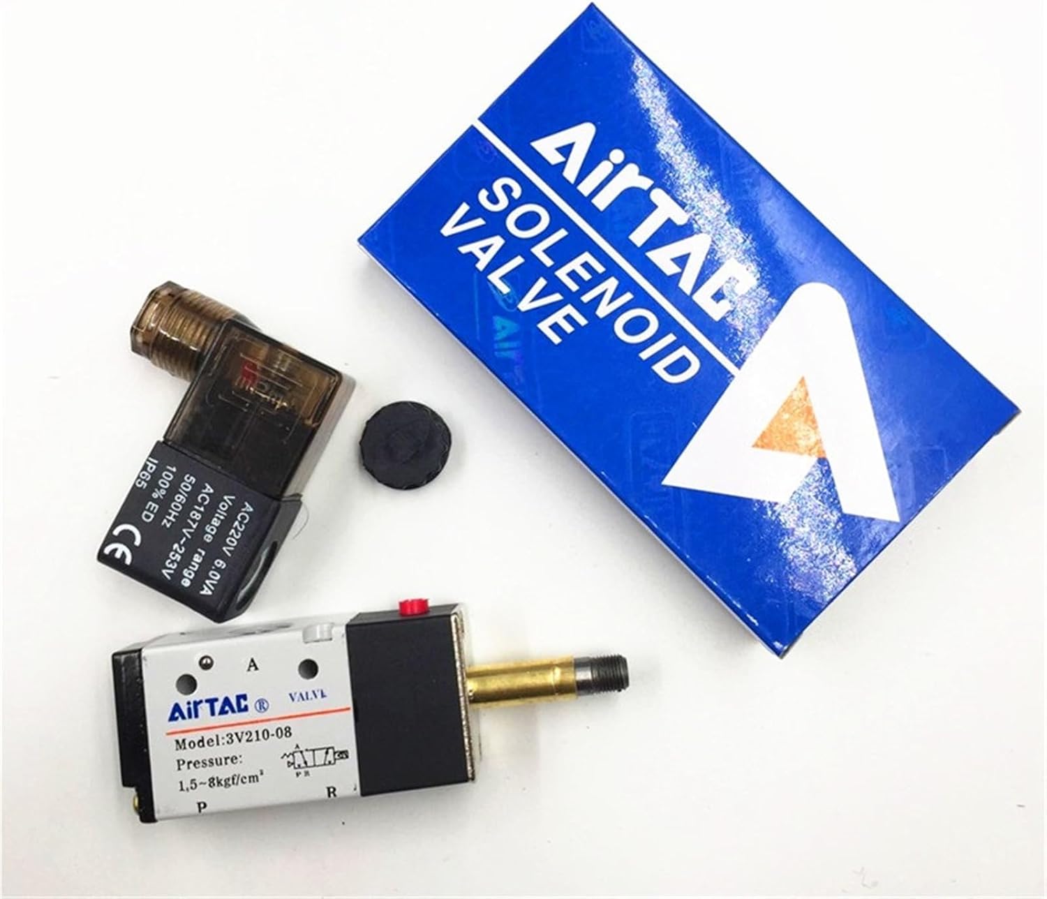 3 Way 2 Position 1/4" BSPT Port Pneumatic Air Solenoid Valve 3V210-08 With LED Light DC 12V 24V AC 110V 220V(DC12V)