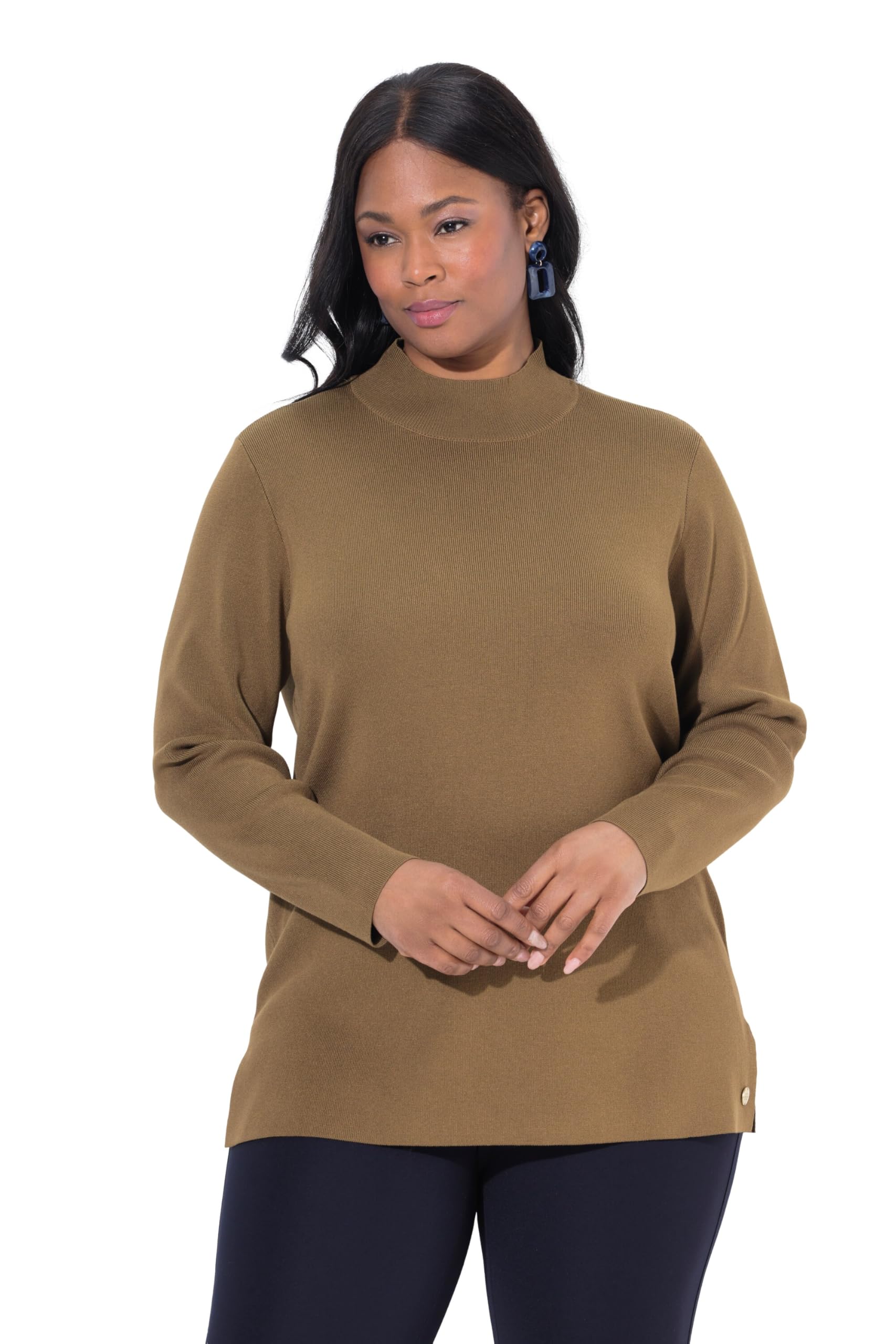 Ulla Popken Damen große Größen Übergrößen Plus Size Pullover, RIPP-Stehkragen, Langarm, Feinstrick 841843