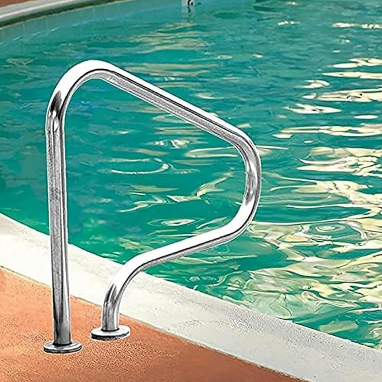 Pool Safety Handrails Swimming Pool Handrail,Pool Railing Silver Rustproof Pool Handrail Easy to Install for Inground Pool Entry, Silver Rustproof