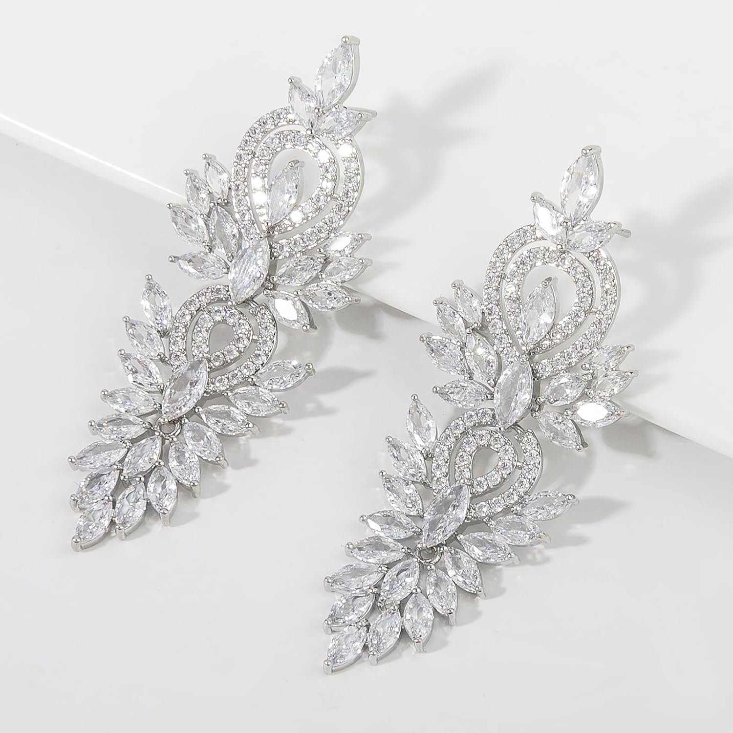 Sparkly Silver Chandelier Earrings for Women Dangling Crystal Drop Cubic Zirconia Bridal Earrings for Wedding Formal Event - Image 4