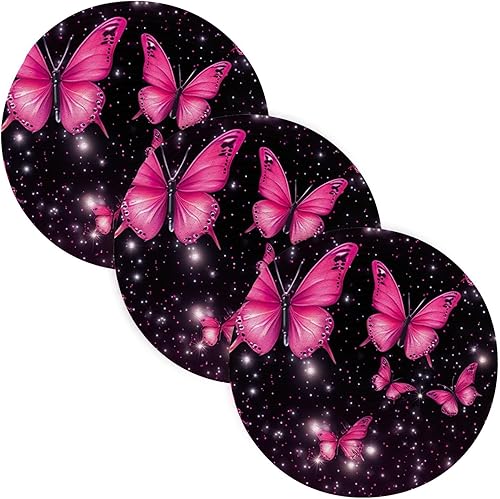 Trivets for Hot Pots and Pans 15 Inch 3 Pcs, Pink Butterflies Weave Hot Pot Holders, Large Coasters Hot Plates Circle Table Mats for Pan Pot Bowl