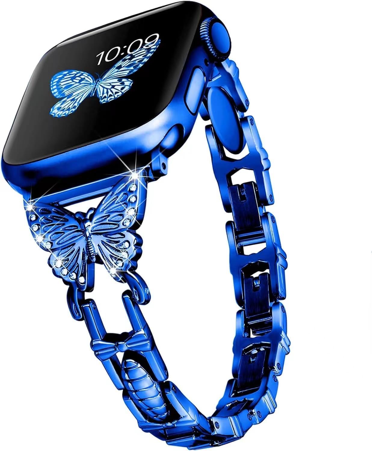 Wristband for Apple Watch 38mm 40mm 41mm 42mm 44mm Alloy Diamond Women Butterfly Bracelet Watch Band for IWatch 9/8/7/6/5/4/3/2/1/SE Series Women