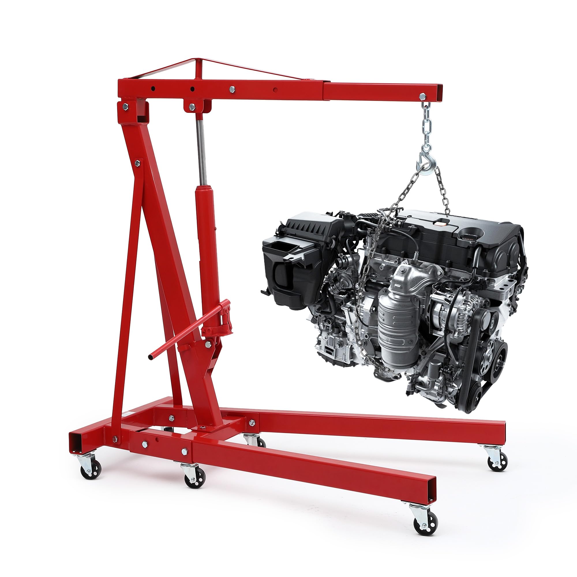 Photo 1 of ***MISSING PIECES -SELLING AS PARTS ONLY*** EliteEdge Hydraulic Engine Hoist, 2 Ton Folding Cherry Picker Shop Crane with Telescopic Boom & 6 Casters, Heavy-Duty Engine Hoist Crane Lift for Garage, Workshop, Automotive Repair, Red
