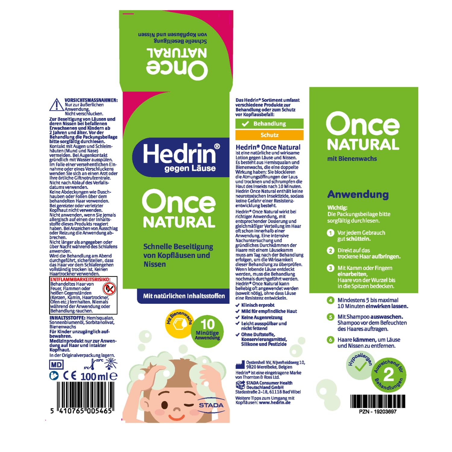 HEDRIN Once Natural, Läusemittel mit natürlichen Inhaltsstoffen zur schonenden Behandlung von Kopfläusen, ohne Pestizide, ohne Alkohol, ohne Duftstoffe und ohne Silikone – hypoallergen - 100ml Lotion