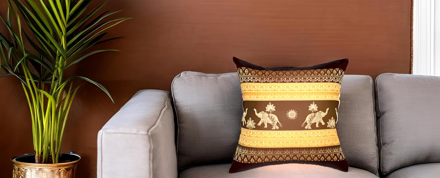Print Elephant Sun Decorative Throw Pillow Covers Case Cushion Cover for Sofa Couch Chair Bed Back Zipper Insert Not Included 16 x 16 inches (Brown, 2)