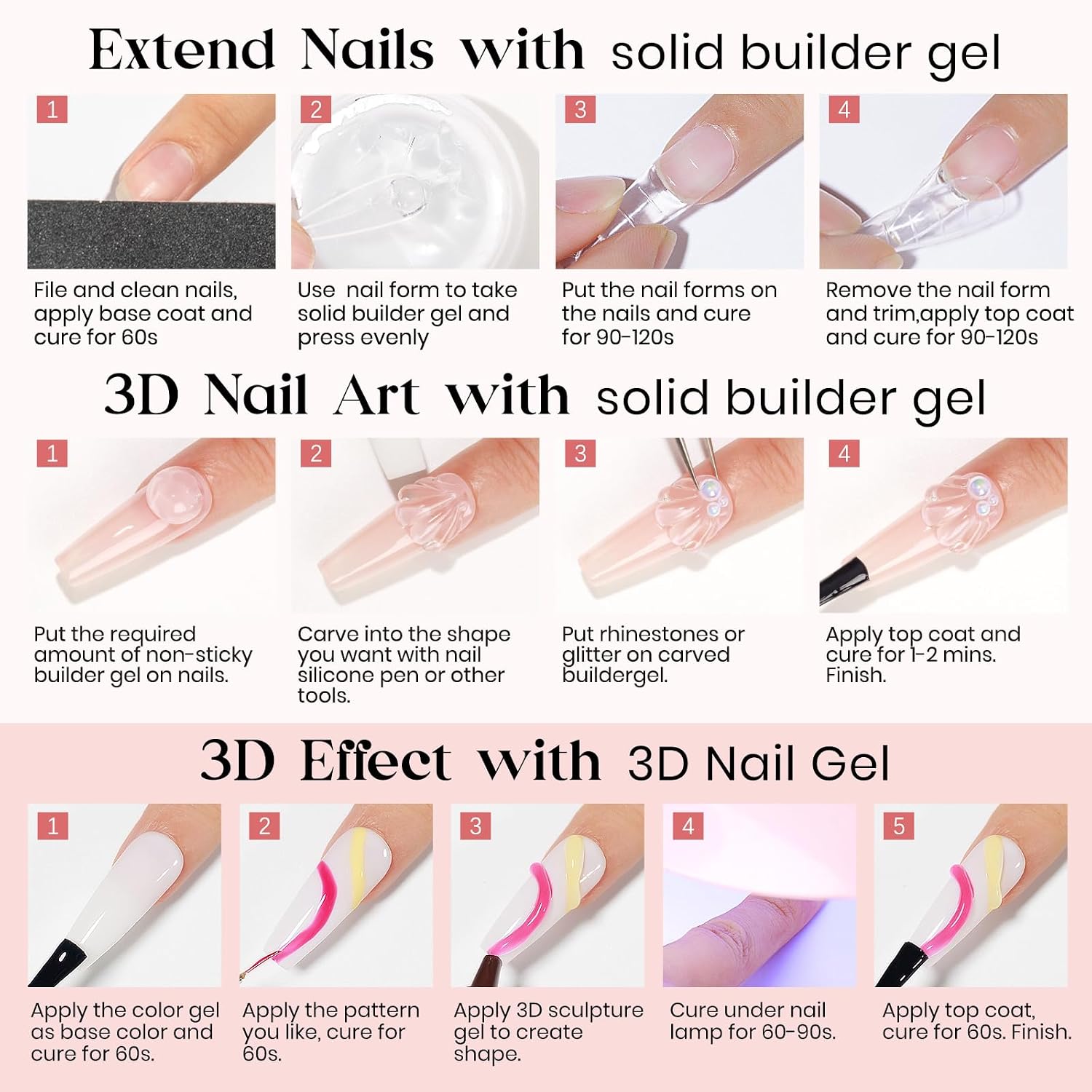 MIZHSE Sculpting Gel for Nails, Clear Solid Builder Gel for Nails and 5D Nail Gel Kit, Carving Building Modeling 3D Nail with Portable Nail Lamp Soak Off Nail Art Manicure Home