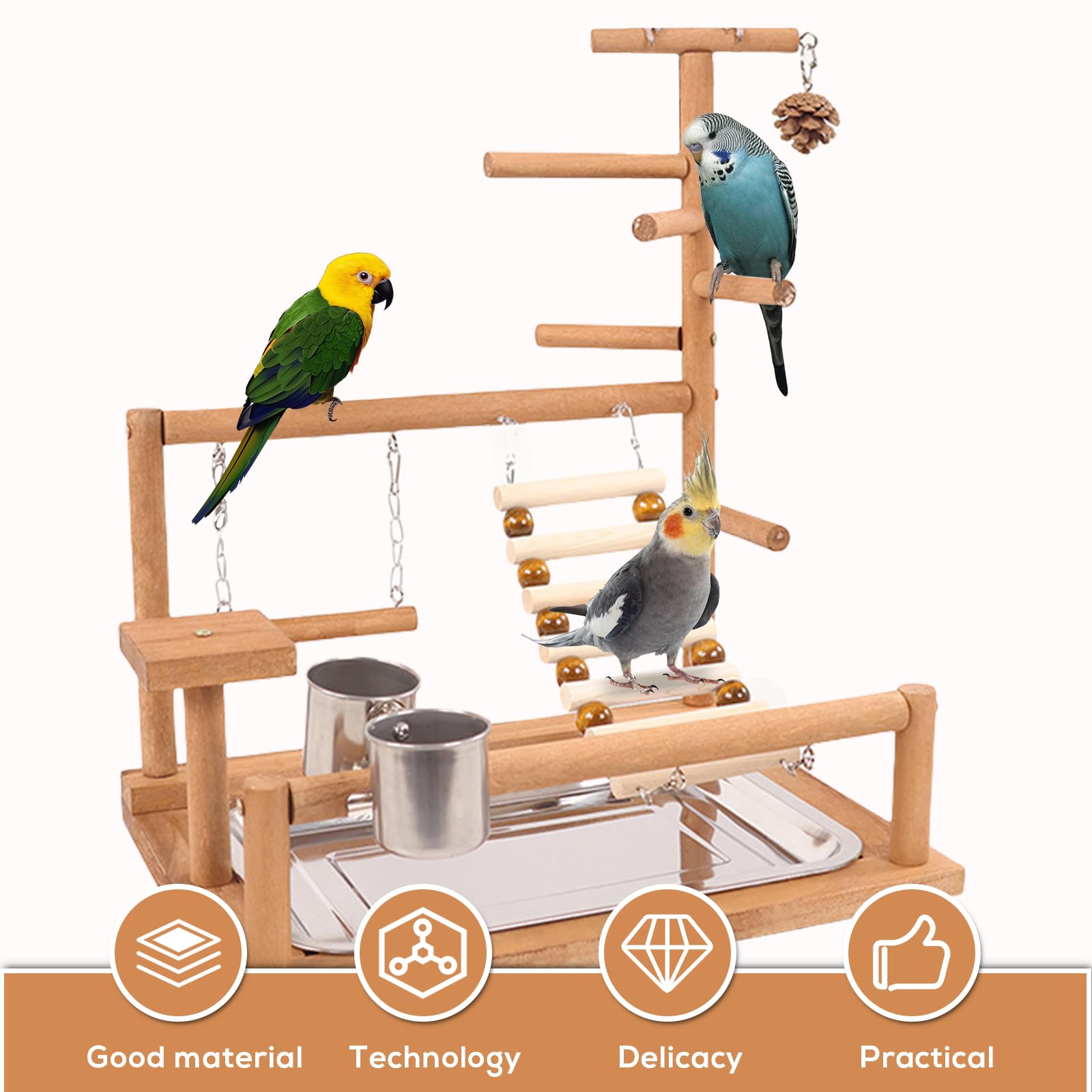 Vogelspielzeug, Papageienspielzeug, Wellensittich Spielzeug, Spielplatz Mit Feeder-Cup Spielzeug Leiter Erklimmen Schaukel Und Tablett Vogelschaukel Sitzplatz Für Sittiche Nymphensittich, 37x26x44CM