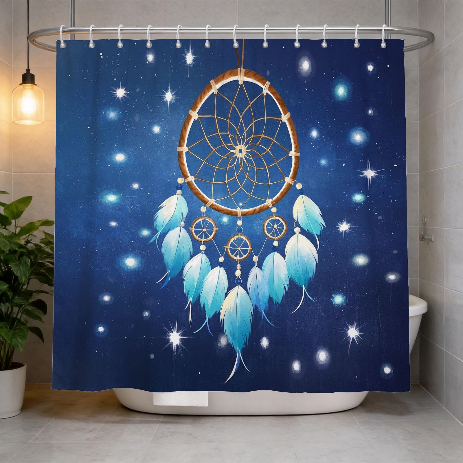 Hongduo 3D Feather Pattern Shower Curtain for Stalls Bathtubs Dream Bathroom Decor Shower Curtain Set Polyester Fabric Waterproof 180x180cm/71X71 Inch with Hooks