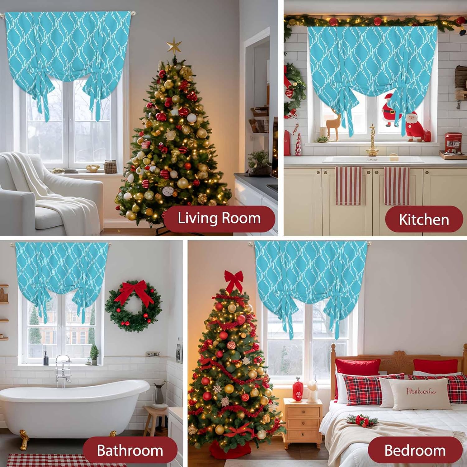 Blue Moire Waves Tie Up Curtains for Windows 63 Inch Length Balloon Curtains Kitchen Adjustable Balloon Window Shade Modern Abstract Art Geometric Tie Up Valance Bathroom Curtain Window 52"x63"