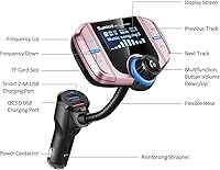 Vista 2 de Transmisor FM Bluetooth mejorado, kit de coche manos libres con adaptador de radio inalámbrico con pantalla de 1,7 pulgadas, QC3.0 y puertos USB