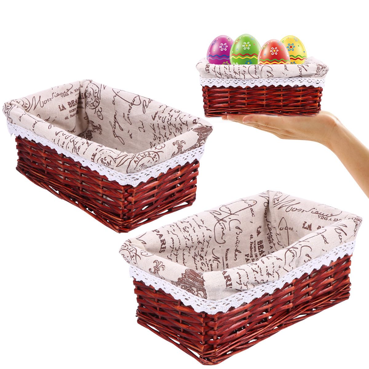 Ciieeo 2 Piezas Cesta de Almacenamiento Bandeja de Frutas cestos para la Ropa Sucia con Tapa Cesta de Picnic de Mimbre contenedor de Flores Regalo Caja de almacenaje envase
