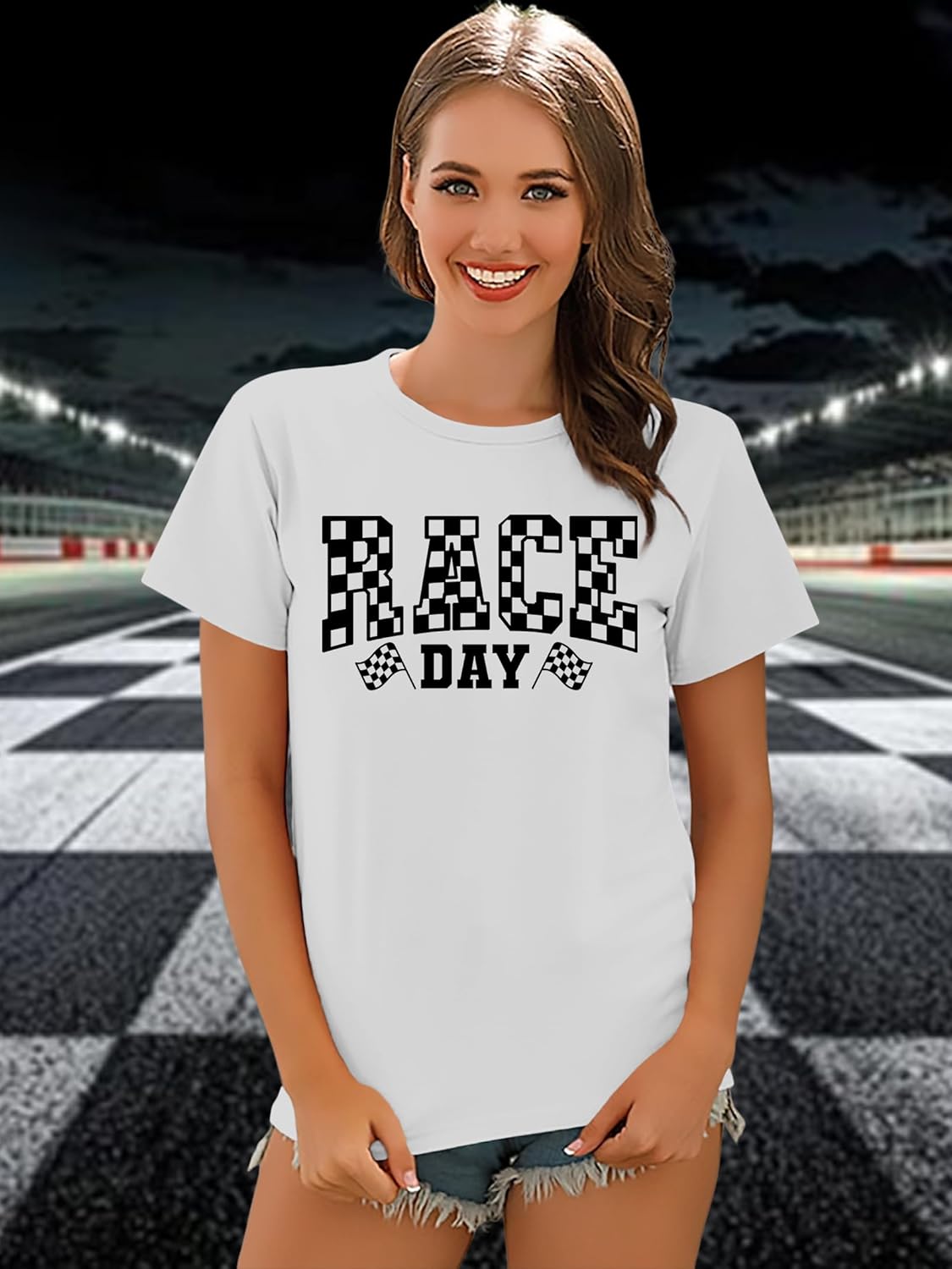 Racing Shirts for Women Checkered Flag Graphic Printed T-Shirt Race Lover Tshirt Race Day Short Sleeve Tops - Image 4