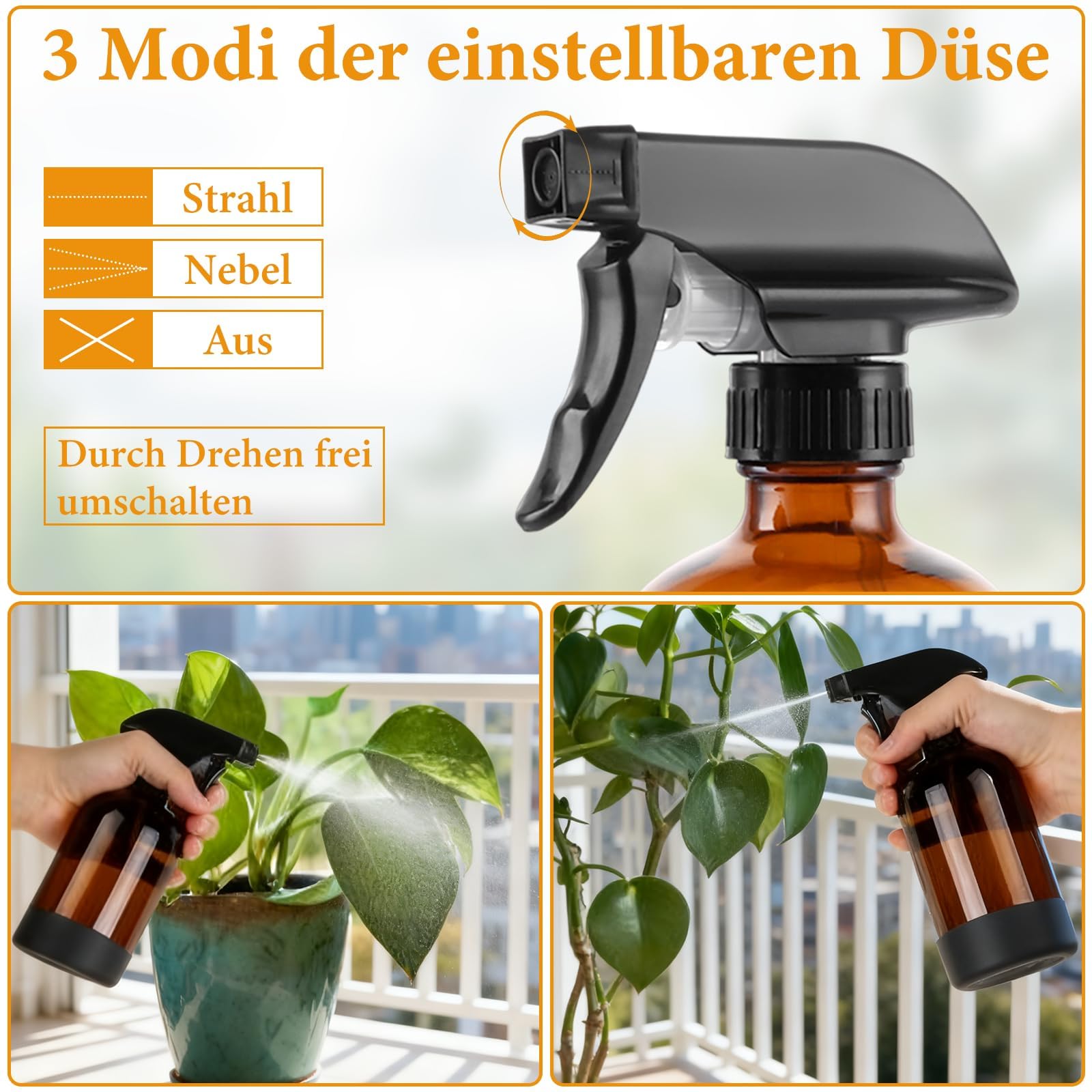 6 Stücke 500ml Sprühflasche Kunststoff Zerstäuber Sprühflaschen, Pflanzensprühflasche Drucksprühflasche für Pflanzen, Garten, Haarpflege, Nachfüllbare Leere Sprühflasche mit Justierbarer Düse