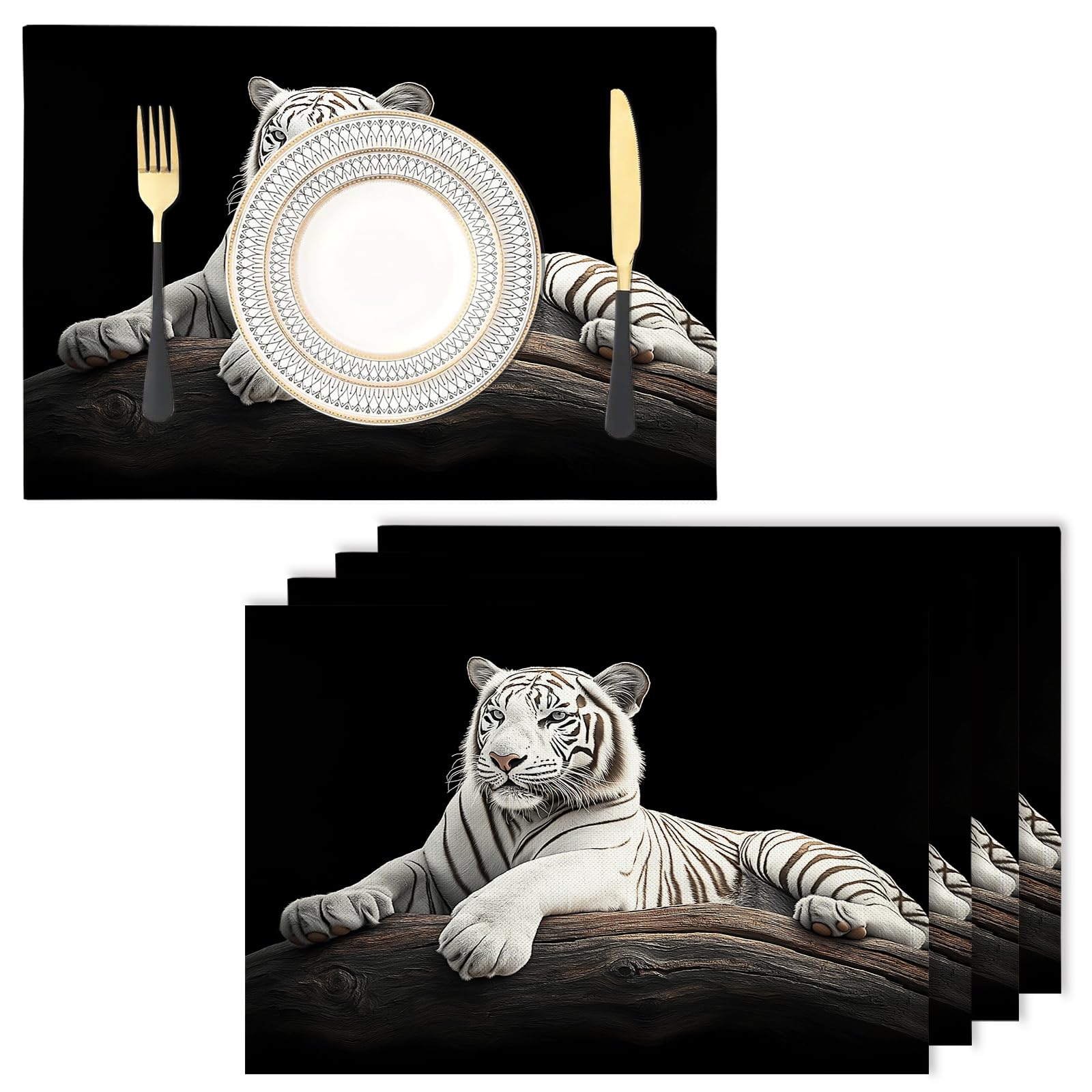 Set de table tigre en lin coton noir pour embellir un mariage chic