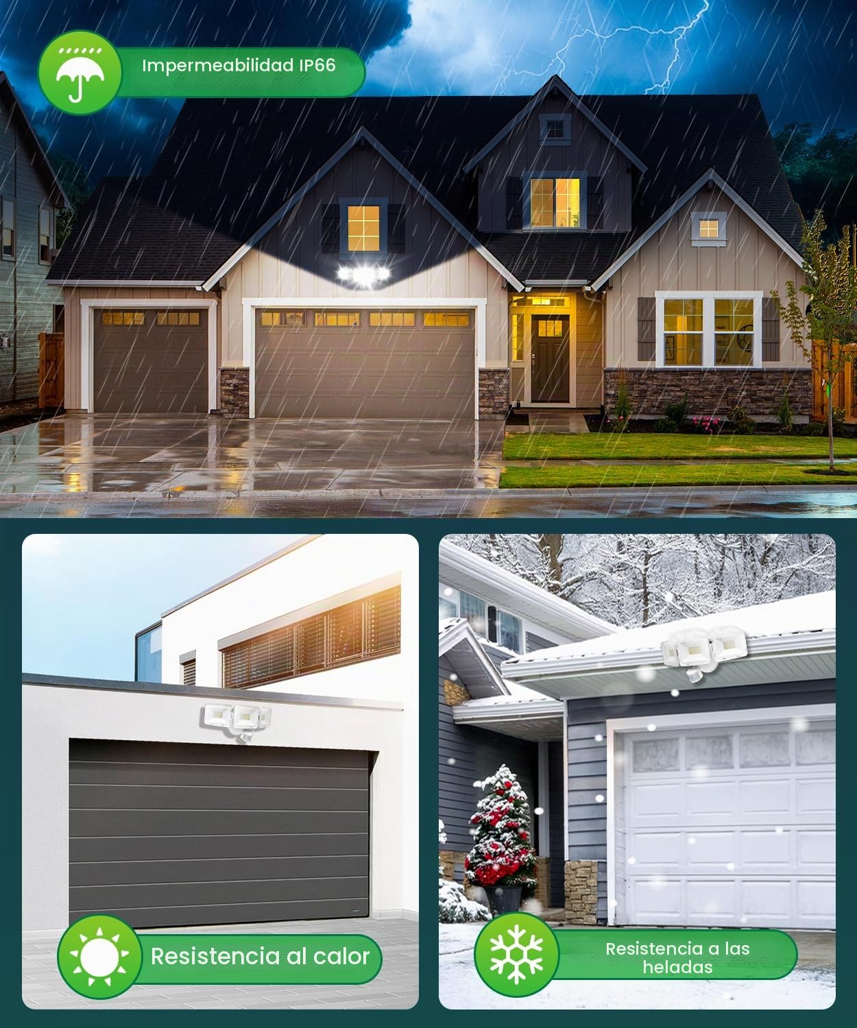 CLY Foco Led Con Sensor De Movimiento 70W Focos LED Exterior 6580LM | Con Control Remoto Luz Exterior Sensor De Movimiento 3 Cabezas 270° Blanco Frío Proyector LED De Exterior Impermeable IP66