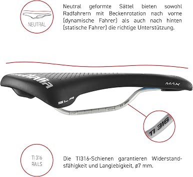 Selle Italia - Max SLR Gel Superflow Road Bike Seat Rail TI 316 Tube Ø7 Road Saddle Gran Turismo Fiber-tek Comfort Gel Shock Absorber