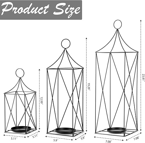 Miniatura 2 de Juego de faroles de metal altos de 3-24, 19 y 13 pulgadas, elegantes portavelas para bodas, fiestas y decoración de Navidad, uso en interiores y