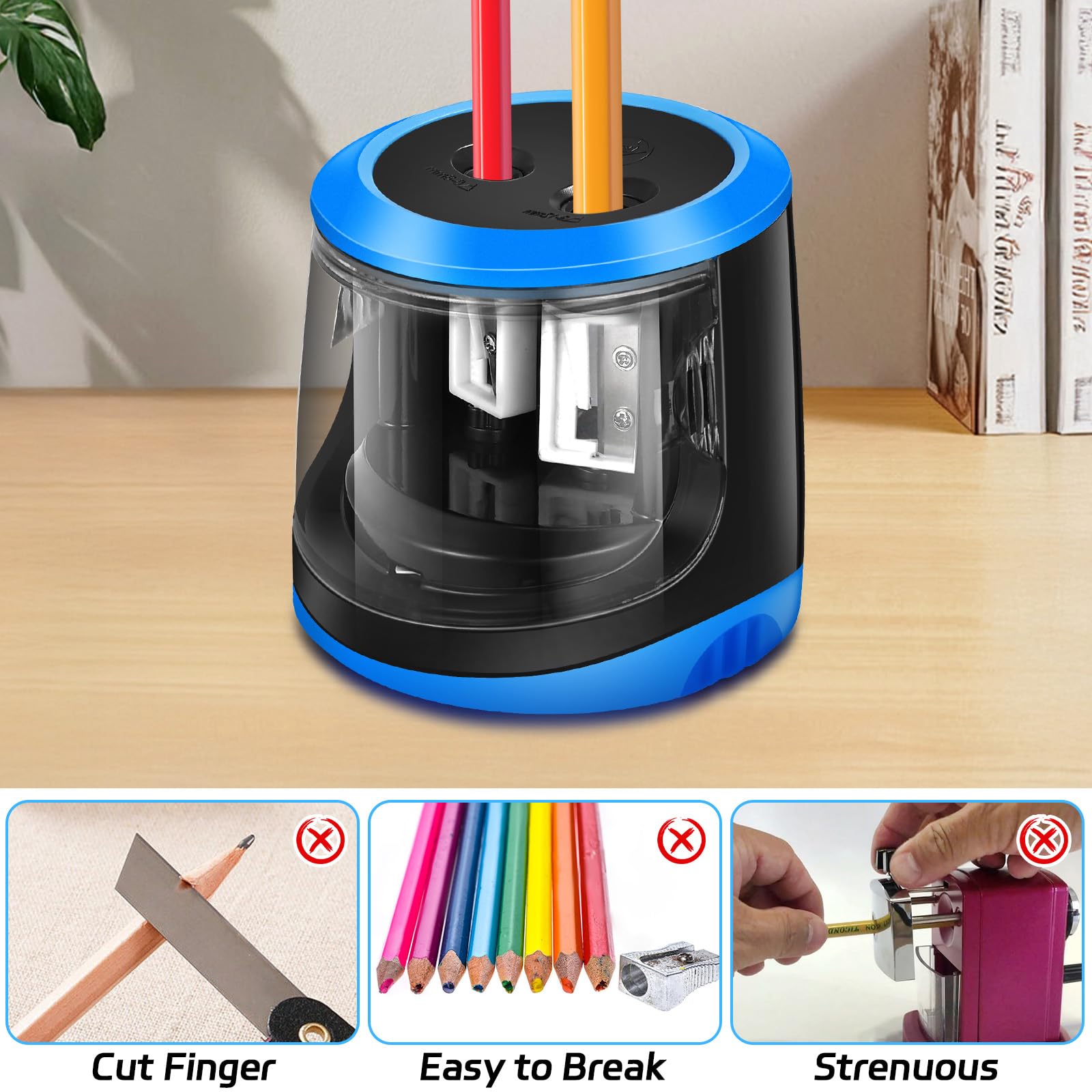 Elektrischer Anspitzer, Anspitzer mit Behälter Elektrisch, Pencil Sharpener Batterie und USB Zwei Mode mit 6 Klingen und 1 Bürste, 2 Größen Bleistiftspitzer Dicke für Kinder (Kreisförmig)