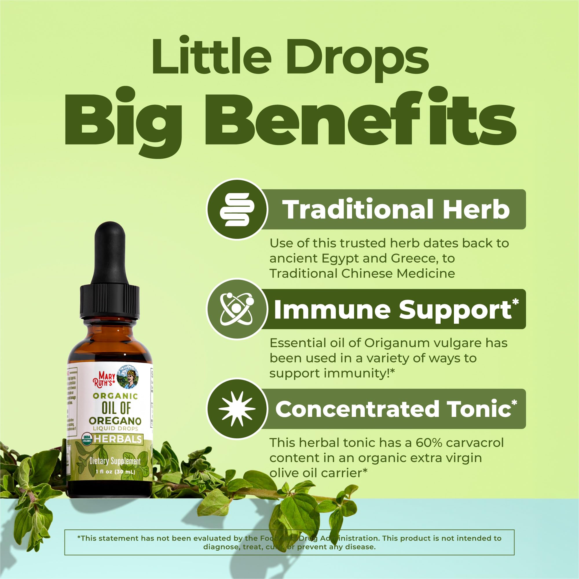 MaryRuth Organics, Oil of Oregano Drops, Huile d'Origan Végétalienne en Gouttes, 30ml, Testé en Laboratoire, Végétarien, Sans Gluten, Sans Soja, Sans OGM