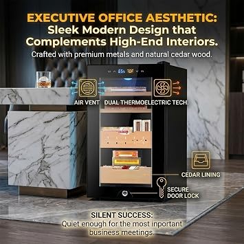 Electronic Cigar Humidor Cabinet 46L 200 Count Constant Temperature, Precise Stepless Humidity Control with PTC Thermal Compensation, Sophisticated Gift for Men Dad