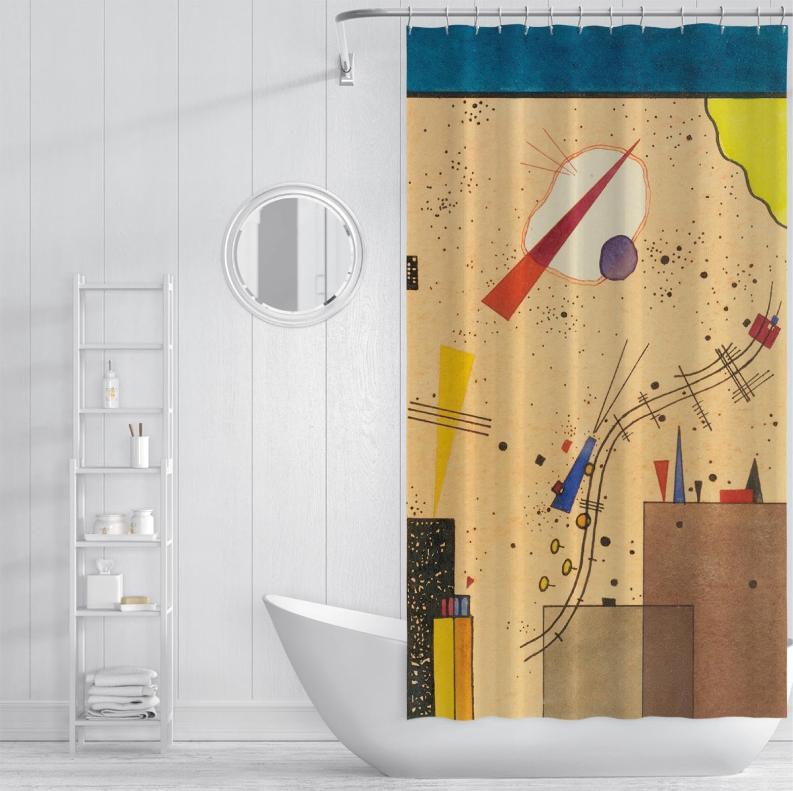 Khaki zasłona prysznicowa dla dzieci Kandinsky Art zestawy zasłon prysznicowych z haczykami nowoczesne abstrakcyjne geometryczne tkaniny poliestrowe zasłony do kąpieli 108 szer. x dł. 182 cm