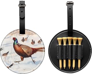 White Pheasant Golf Tee Holder Pouch – Pu Leather Golf Bag Accessory with Metal Clip,Durable Golf Tee Storage Case