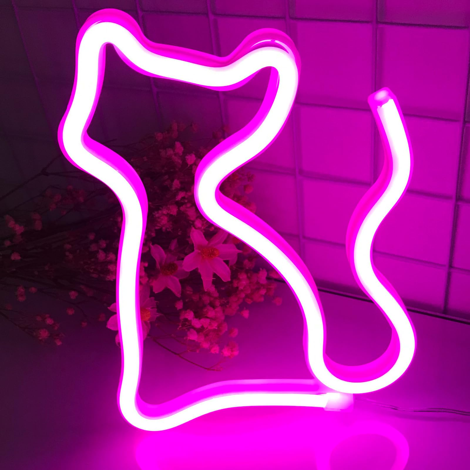 Fespcj Cat Neon Sign, USB or 3-AA Battery Operated, LED Light Table Decoration, Girls Bedroom Wall Decor, Birthday Gifts for Kids, Wedding Party Supplies Business Gifts(Pink) — image 1