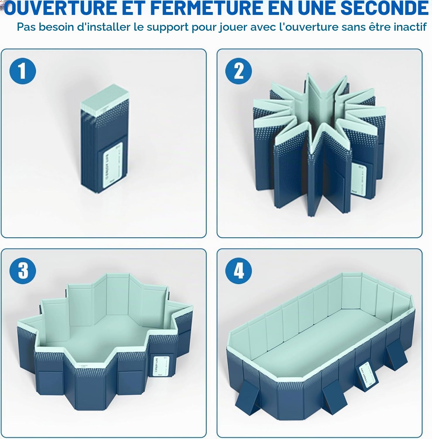 Piscine pliable, design sans gonflage, ouverture et fermeture instantanées, portable pour une utilisation familiale en plein air, facile à installer et à utiliser