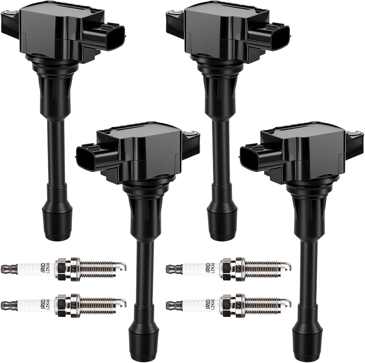 Ignition Coil Pack and Iridium Spark Plugs Set of 4 Compatible with 2007-2018 Nissan Altima Versa Rogue Sentra Cube Frontier NV200, Infiniti QX60 Q70 FX50 M56 1.6L 1.8L 2.0L 2.5L L4 Replace UF549 9029
