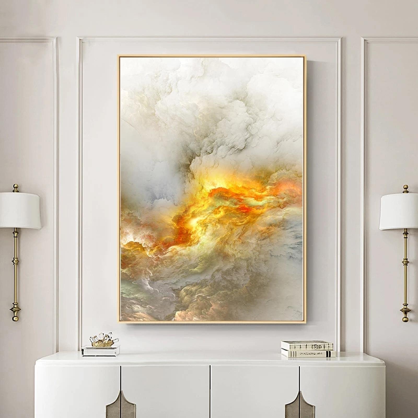 値下げ！【新品】絵画 北欧の抽象的な光の豪華な装飾画F2 Amazon.co.jp: 北欧の黄色の額縁入りウォールアートキャンバスは